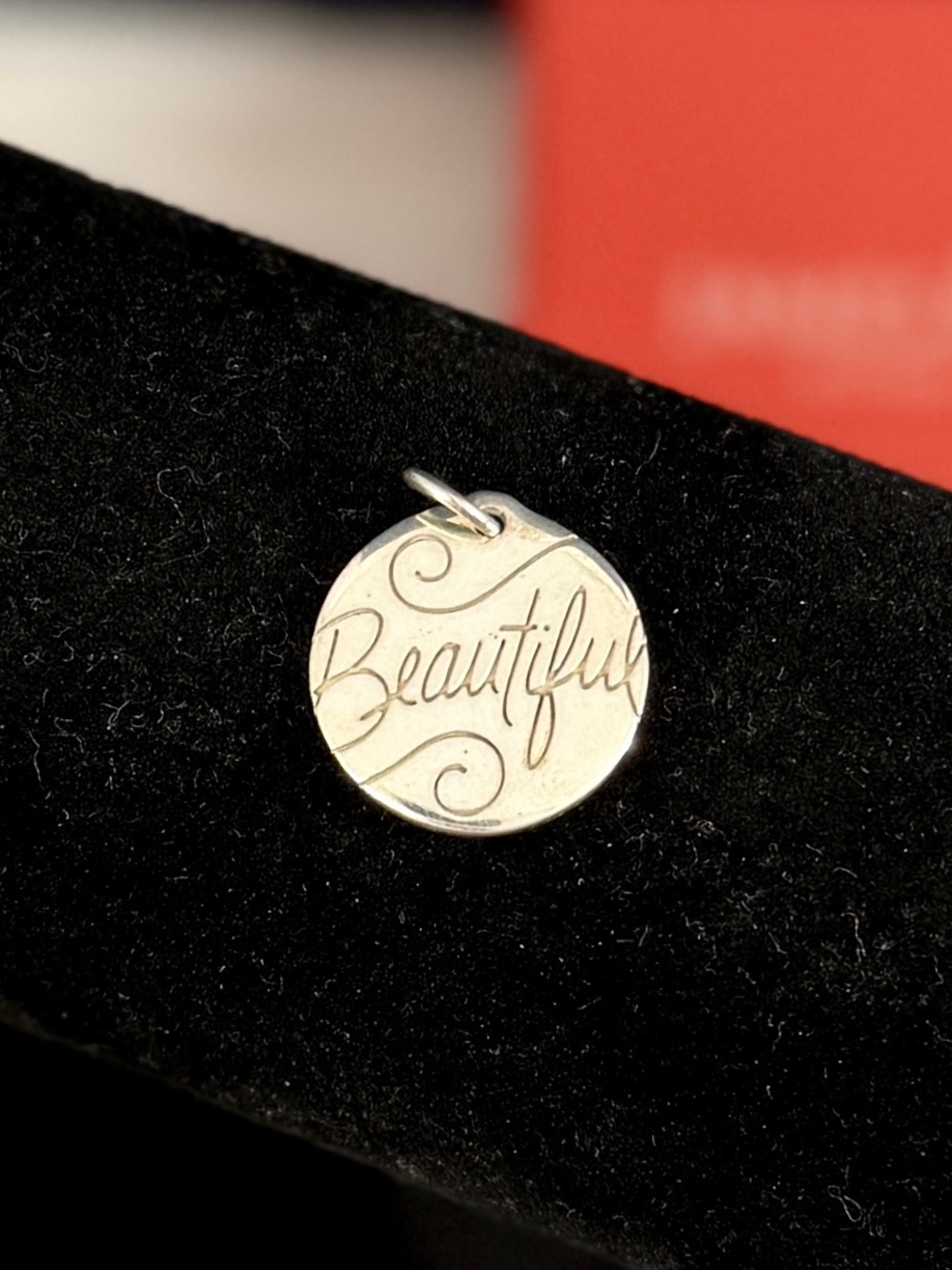 JAMES AVERY Sterling Silver Script Scroll  “BEAUTIFUL” Charm  Pendant; RETIRED